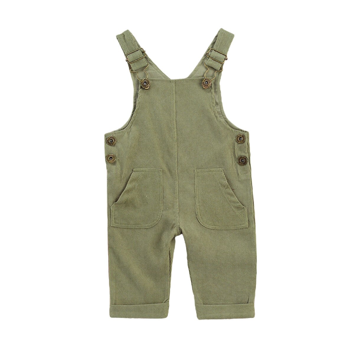 Pantalones de tirantes con botones para bebés y niños, pantalón holgado con bolsillos de Color sólido, traje con hebilla ajustable, 0 a 24 meses,: green / 24 meses