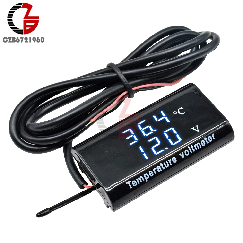 Voltímetro Digital IPX6 para motocicleta y coche, termómetro DC 8-18V 12V, probador de batería, medidor de voltaje impermeable, medidor de Sensor de temperatura