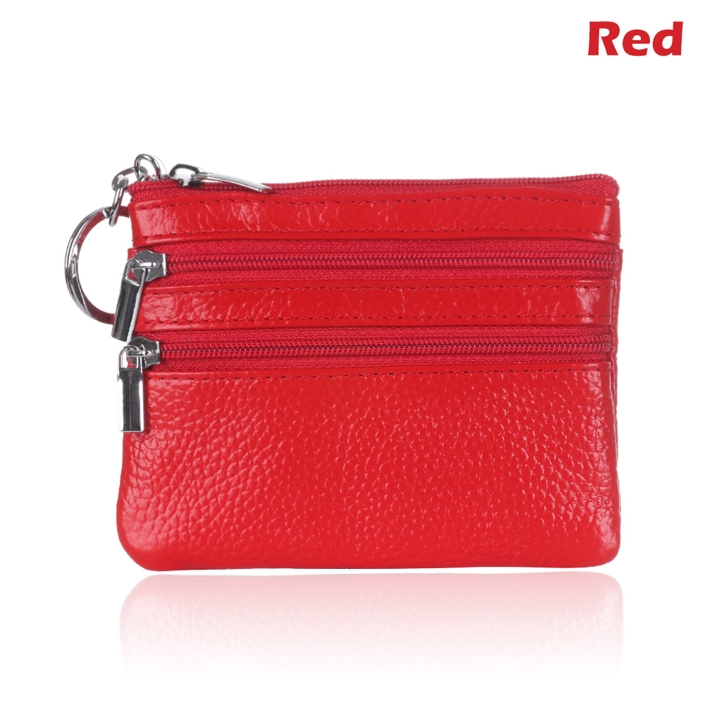 1Pcs Unisex PU Leder Kleine Geldbörse Neue Weiche Feste Kupplung Handtasche Bequem Platz Brieftasche Karte Schlüssel Ring beutel: Rot