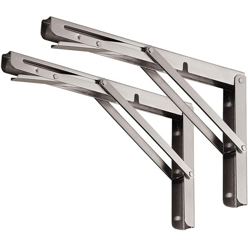 2Pcs Folding Shelf Brackets 12 Inch Heavy Duty Stainless Steel Collapsible Bracket for Table Work Bench, Space Saving