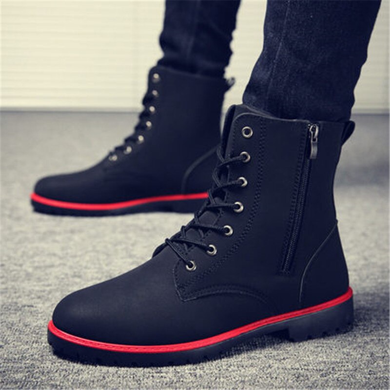 2020 inverno Caldo Scarpe Da Uomo Stivali Britannico Red High Top Mens Esercito Stivali Coreano della Chiusura Lampo degli uomini di Neve Stivali Da Cowboy stivali per Gli Uomini Nero: Black / 7.5