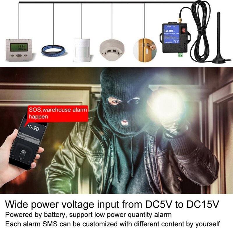 GL09 8 Channel Battery Operated App Control GSM Alarm Systems SMS Alert Security System