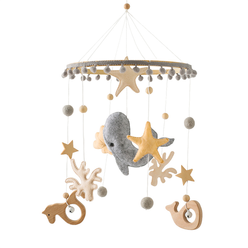 Campana para cama móvil para cuna de bebé, sonajero de madera de ganchillo, colgante de estrellas, campana para cama, juguetes para recién nacido, soporte para cuna cómodo, juguetes colgantes,: Transparente
