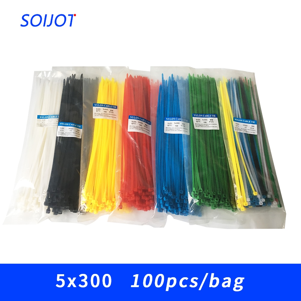 5*300 5 x 300 selvlåsende plast nylon wire kabel lynlåse 100 stk 6 farver kabelbindere fastgør loop kabel forskellige specifikationer
