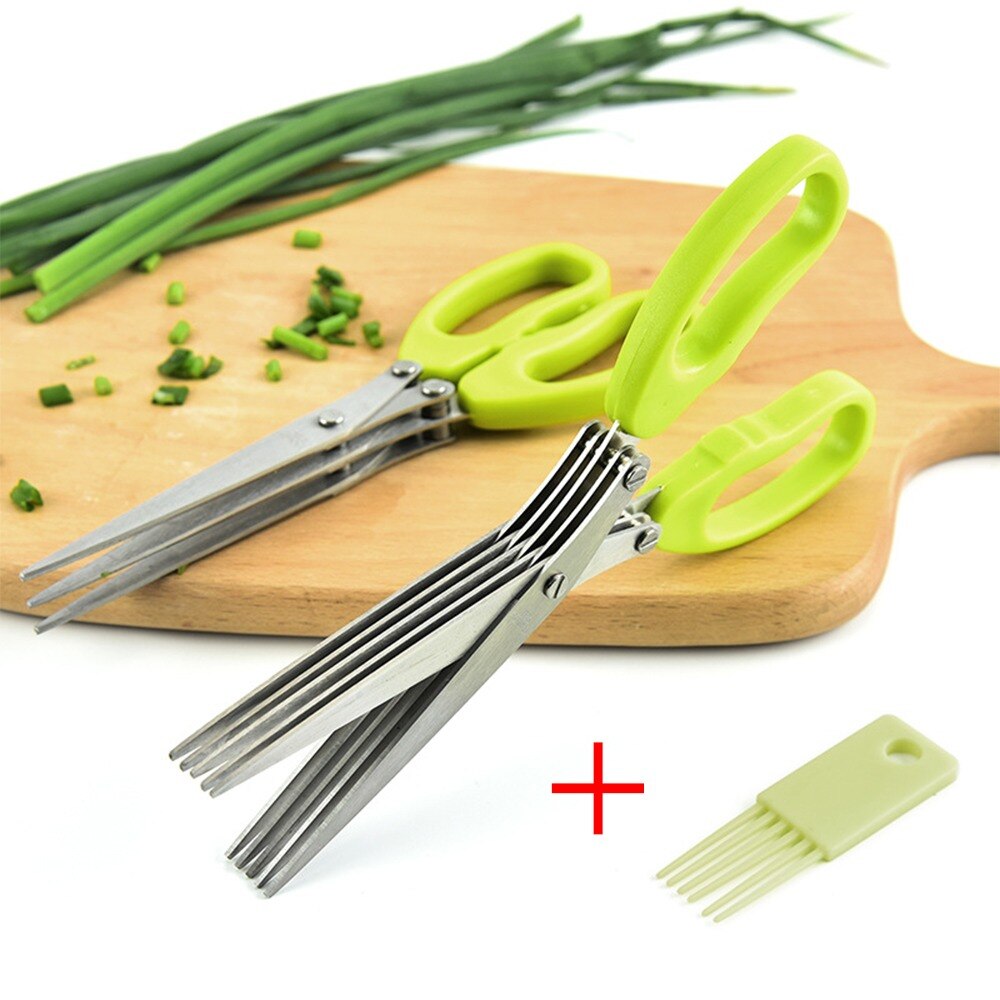 Multifunctional Muti Layers Stainless Steel Knives Multi-Layers KItchen Scissors Scallion Cutter Herb Laver Spices Cook Tool Cut