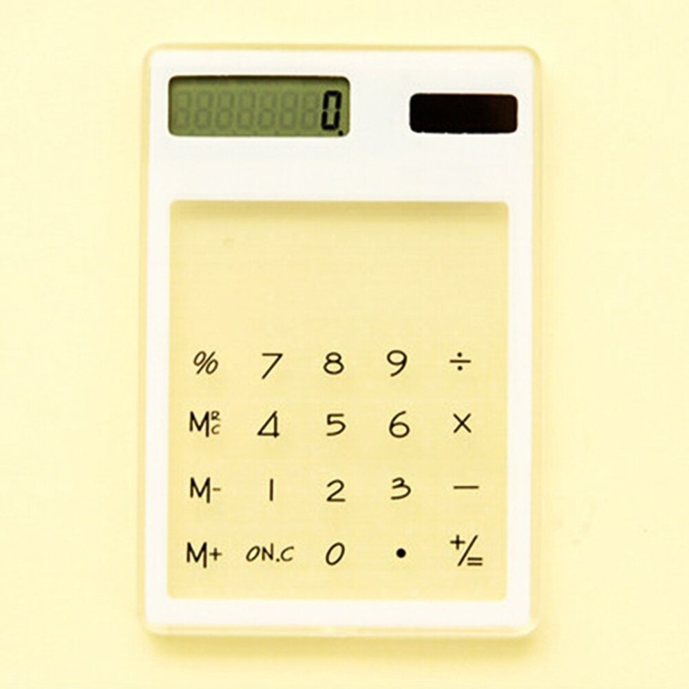 Pantalla táctil LCD de 8 dígitos, Ultra delgada, transparente, Solar, calculadora para estudiante, escuela y oficina: Blanco