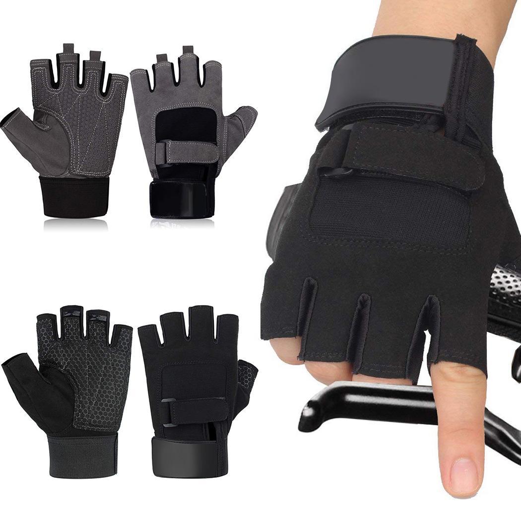 Hombres ciclismo remo halterofilia Power Grip negro, gris medio dedo deportes par de adultos guantes de ejercicio