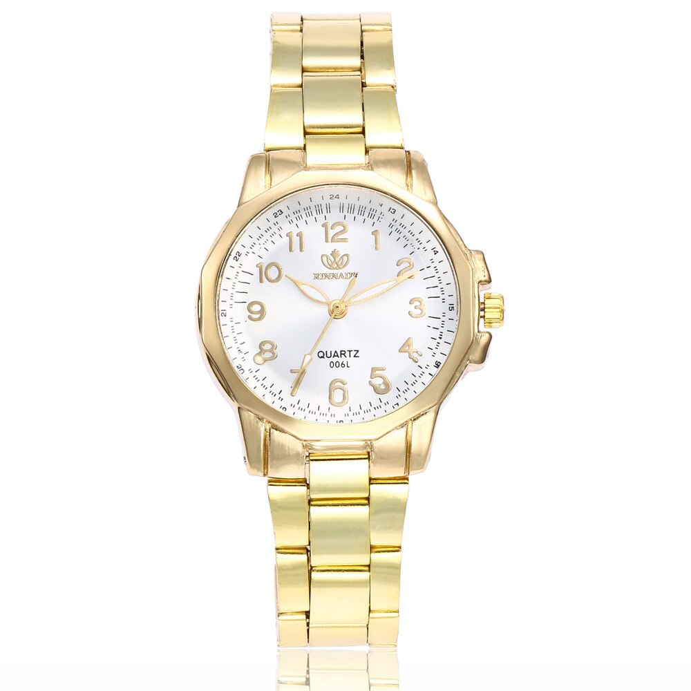 Kvinder arabiske tal urskive legering guld ure rustfrit stål bånd analog quartz rund armbåndsure kvinde reloj mujer: -en