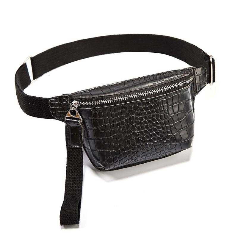 TTOU Women Waist Bag Crocodile Chest Belt Bag Clutch Female Pu Leather Handbag Cross Body Pouch Bag Fanny Pack Sachet: Black