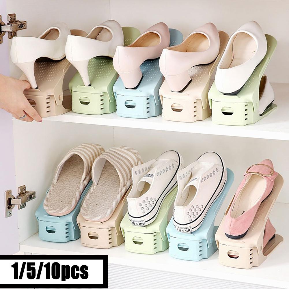 1/5/10pcs Adjustable Shoe Organizer Double Shoe Rack Storage Space Saver Shoes Organizers Stand Shelf for Living Room