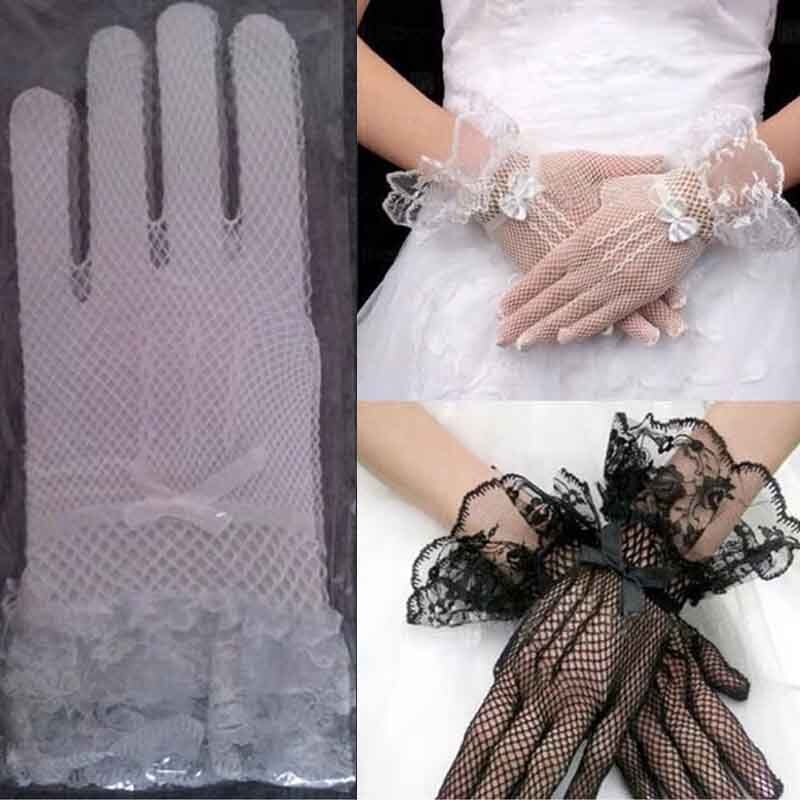 Guanti eleganti da donna in pizzo corto guanti a rete trasparenti neri bianchi Prom festa guanti da donna alla moda in tinta unita caldi