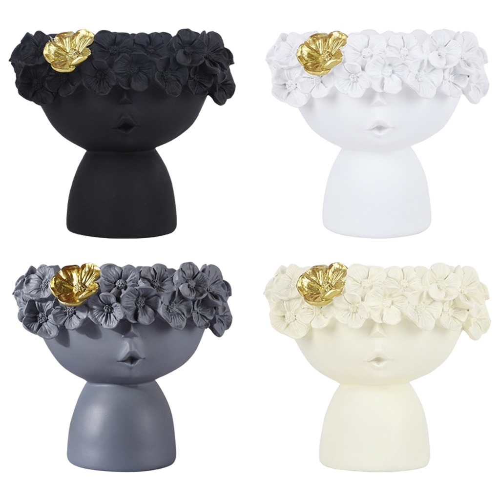Meisje Hoofd Vaas Sculptuur Pen Houder Thuis Indoor Sculptuur Planten Pot Moderne