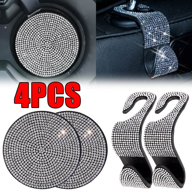 4 stks/set Auto-interieur Accessoires Multifunctionele Diamant Auto Rugleuning Haken Antislip Coaster Universele Auto Haak Water Cup Mat