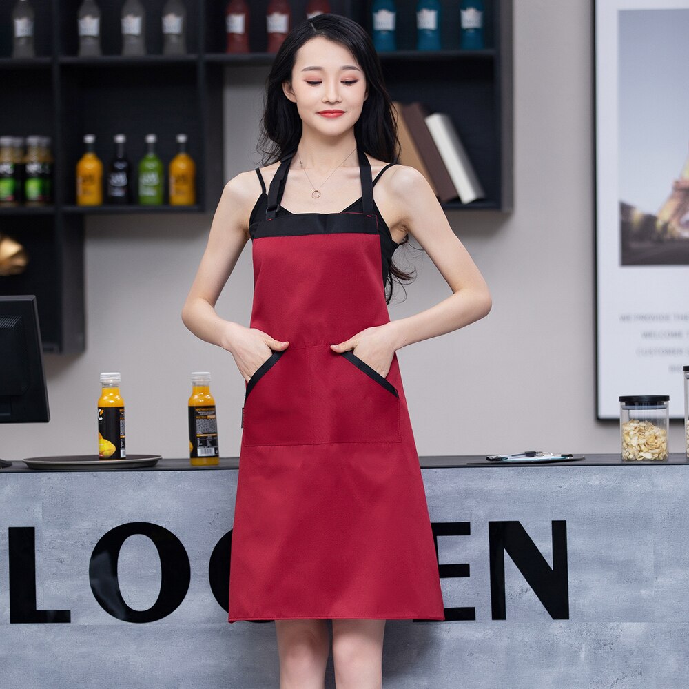 Cotton Diagonal pocket clothes apron unisex kitchen cooking apron barbecue haircut work apron restaurant waiter apron: Brown