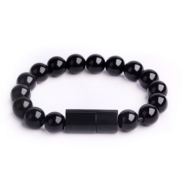 Pulsera de cuentas de Color puro, Cable Micro USB tipo C, Cable de carga de sincronización de datos para iPhone, Samsung, huawei, cargador de teléfono móvil Android: for iPhone / black