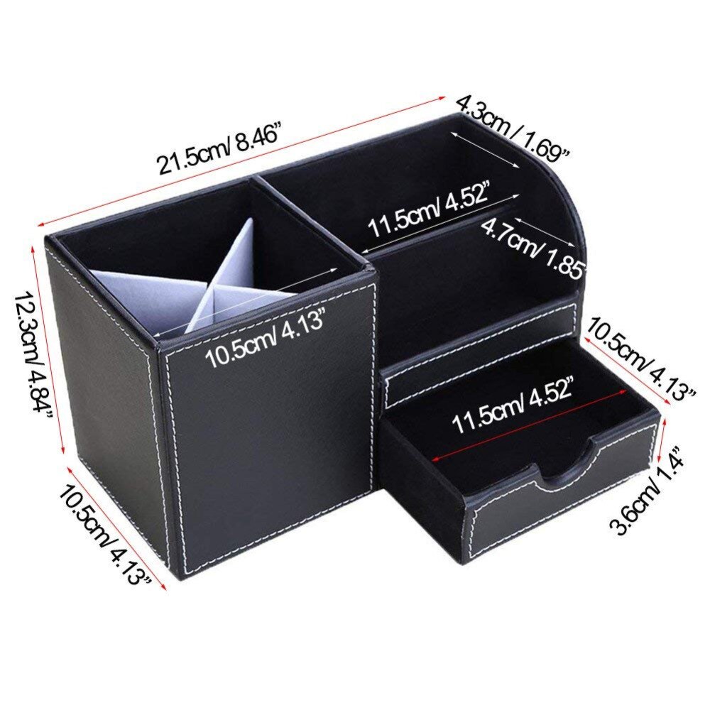 XRHYY White 3 Storage Compartments PU Leather Office Desktop Organizer Stationery Box Collection Business Card/Pen/Pencil