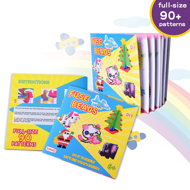 JINLETONG Hama Beads 5mm Set 4080 Pcs Fuse Iron Beads Kit Including 5 Ironing Paper 90 Patterns Pegboards Puzzle 3d Beads Kit