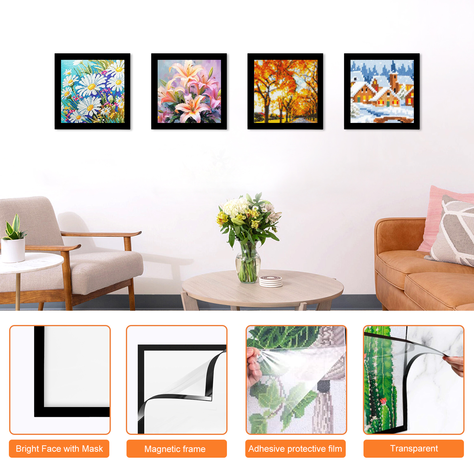 30X30 Cm 4 Pack Diamond Painting Frame Black Diamond Painting Foto Magnetische Fotolijst Voor Diamond Painting Foto 'S