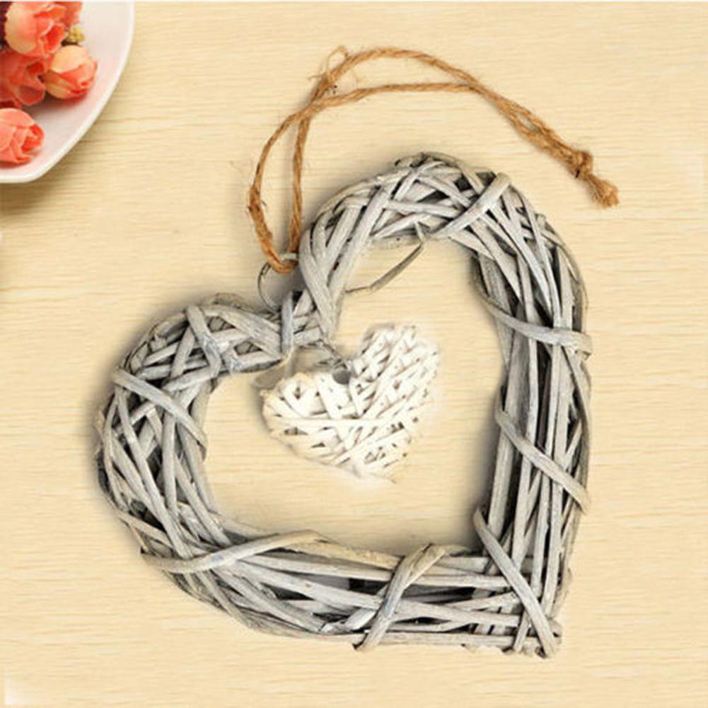 Chic Wicker Hanging Hearts Gray White Artificial Wreaths DIY Heart Wicker for Wedding Birthday Party Wall Hanging Decoration