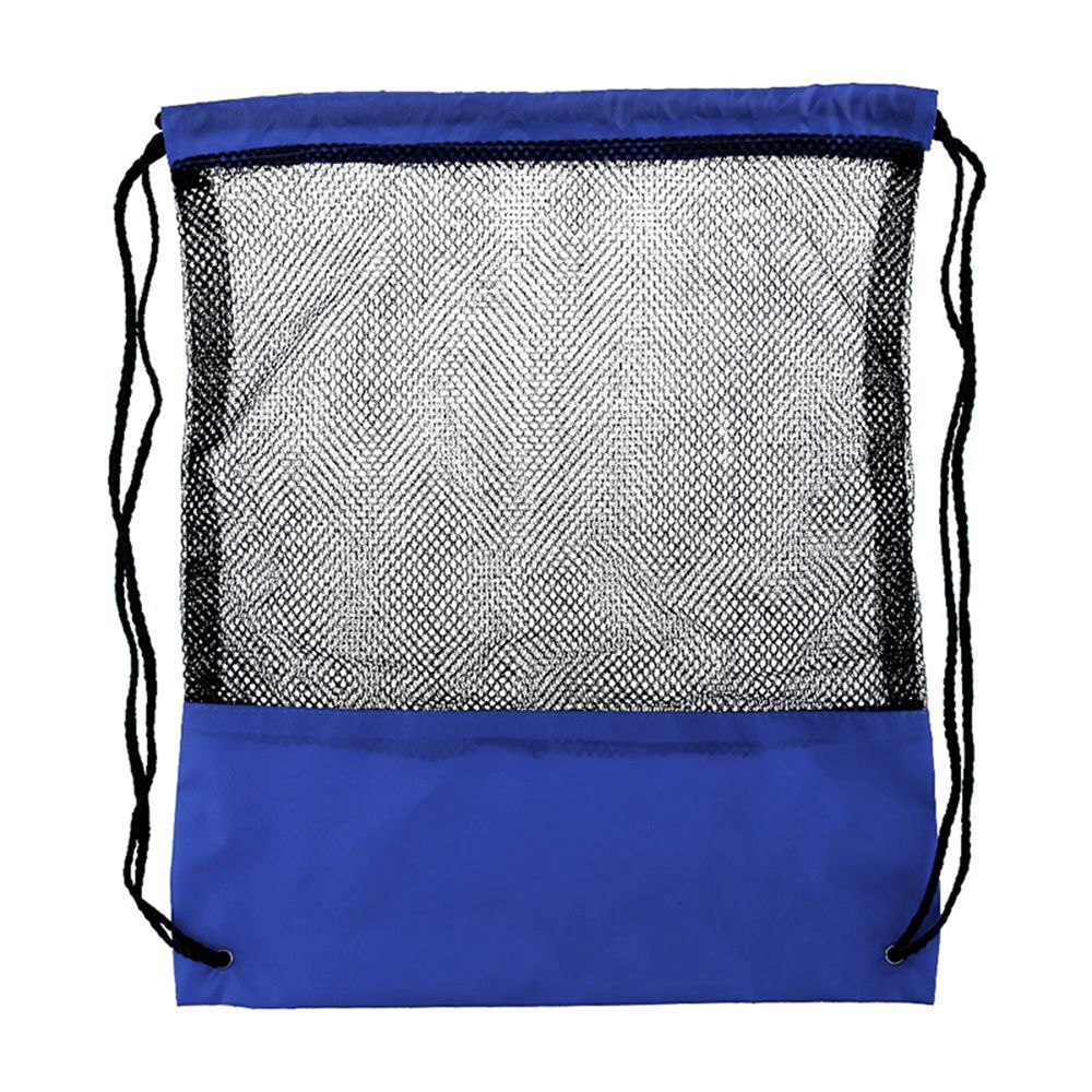 Unisex trekkoord rugzak mesh stoffen zak studenten rugzak sport strandtas schoudertas: Blauw