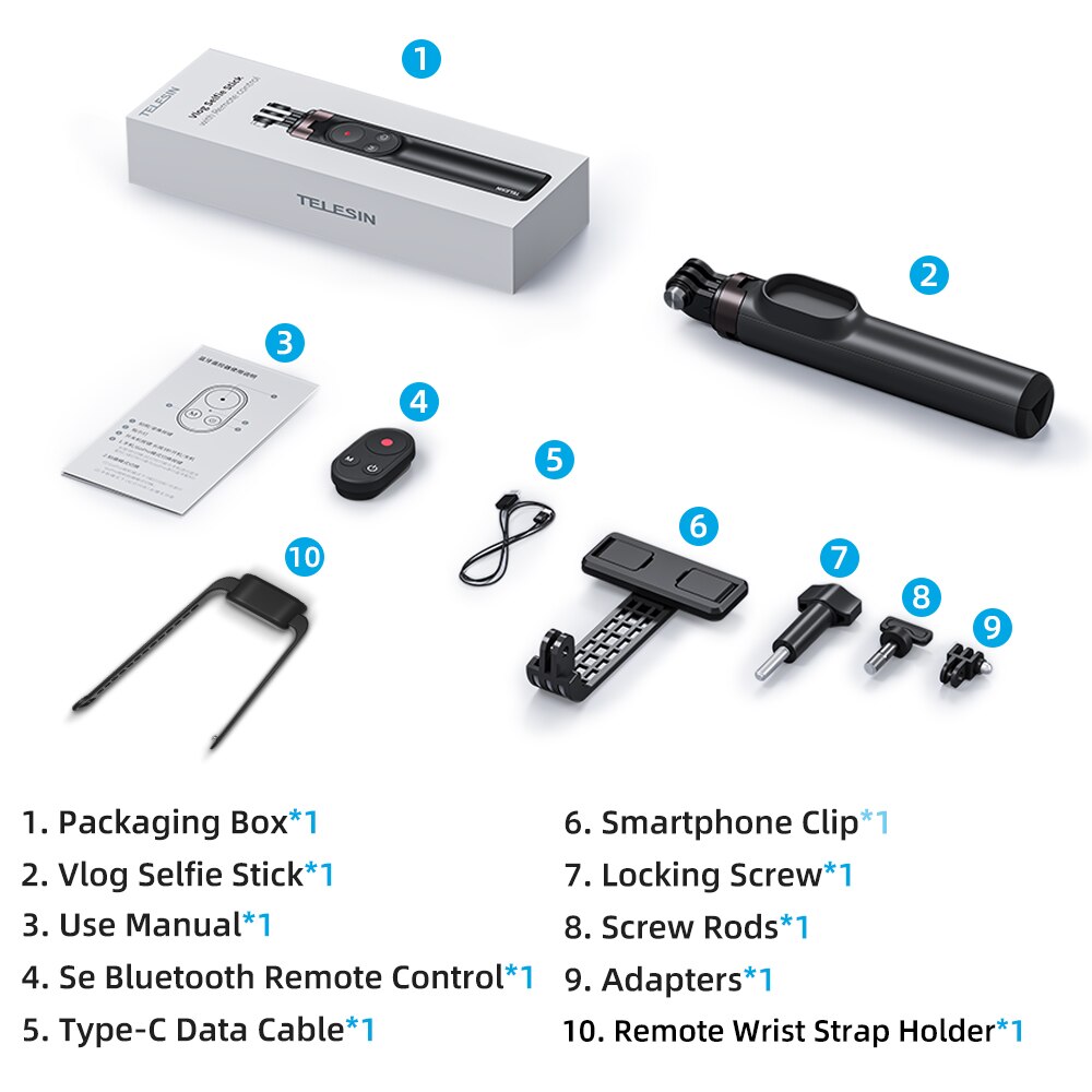 Telesin til gopro helt 10 9 8 max fjernkontroll trådløs bluetooth selfie pinne monopod stativ til iphone 13 pro huawei xiaomi: misligholde tittel