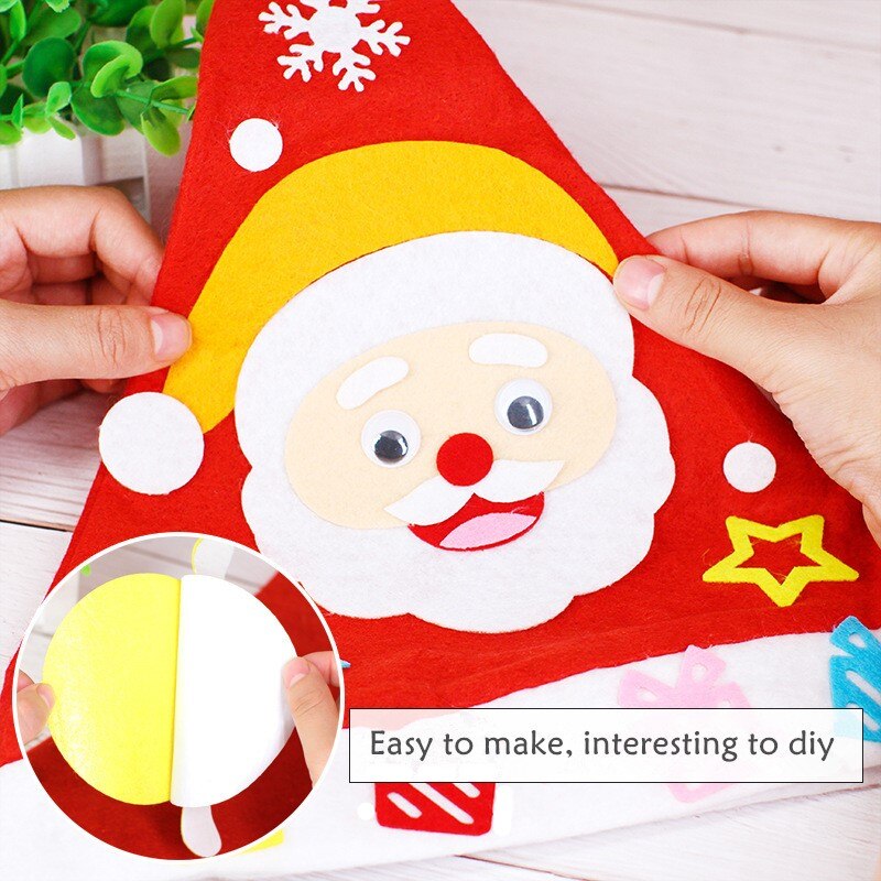 Gorro de Navidad hecho a mano para niños, gorros de Papá Noel no tejidos, juguetes artesanales, para jardín de infantes, Kits de materiales creativos para niños