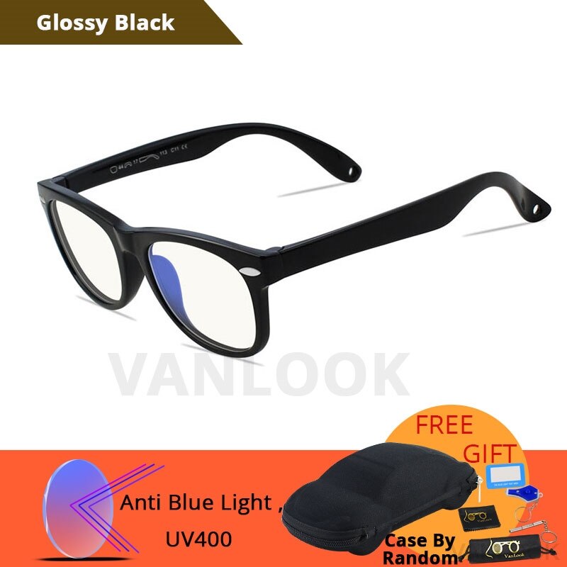 Silica Gel Kids Screen Glasses Gaming Blue Light Blocking Protective Computer for Boys Girls Child Kacamata Anti Radiasi: Glossy black