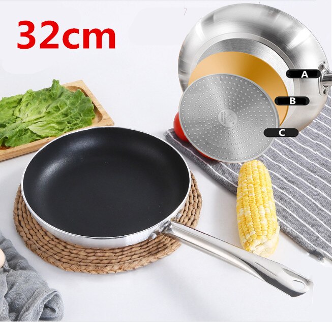 Pan Non-stick Pan Met Deksel Koekenpan 30Cm Koekenpan Thuis Tuin Inductie Fornuis Pannen Gas Kachels Pannenkoek pan Biefstuk Wok Pan Brood: 32cm