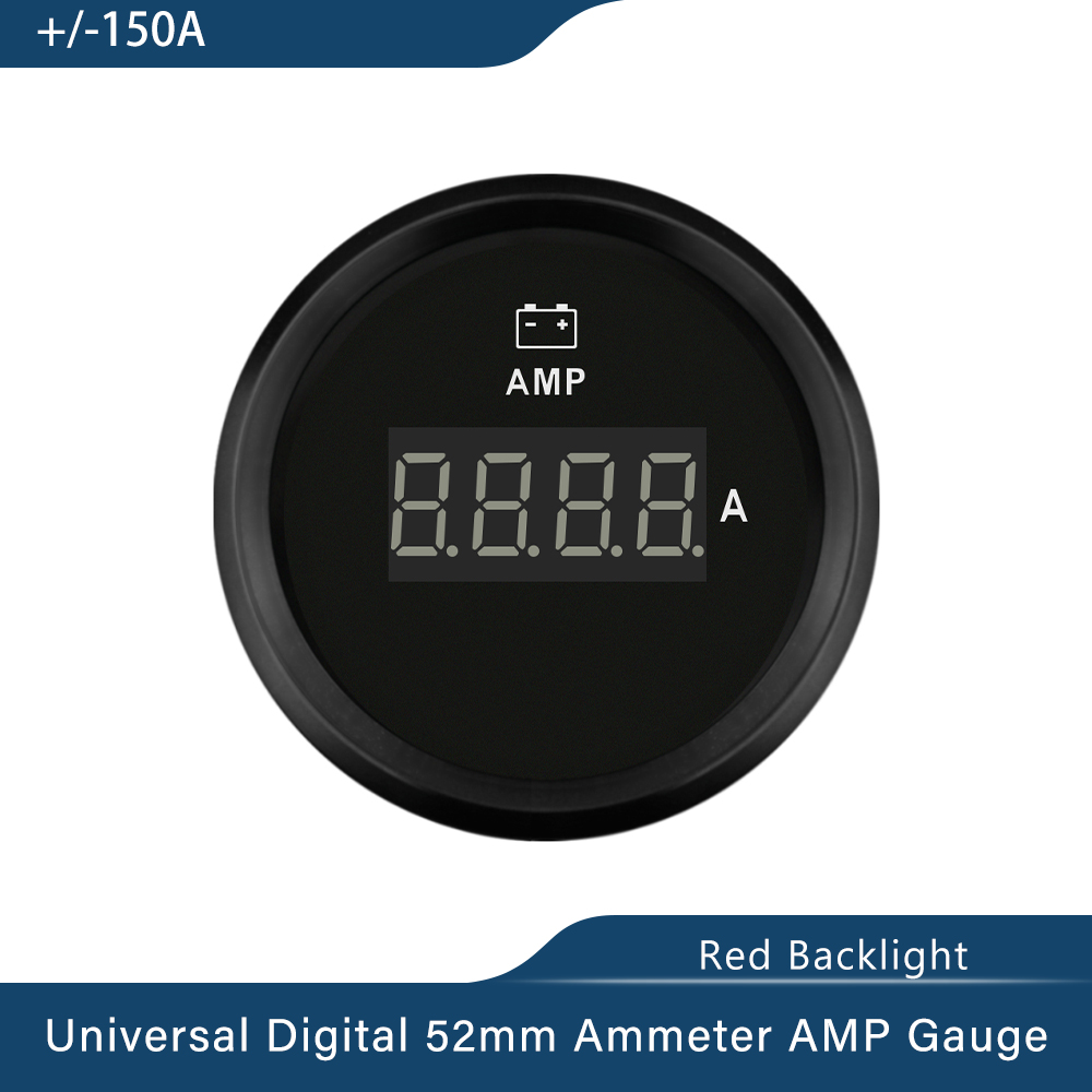 Universale impermeabile 52mm 2 &quot;amperometro amp misura +/-80A/+/-150A con sensore di corrente con retroilluminazione rossa 12V 24V per barca camion auto: digitale 150A BN