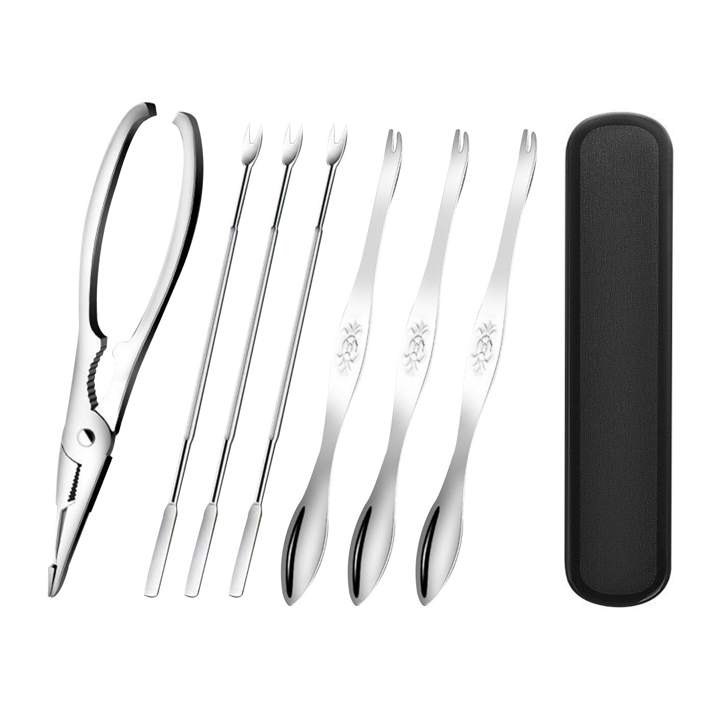 Seafood Tool Set Stainless Steel Crab Tool Durable Practical Lobster Crab Claw Cracker Leg Fork Picks Spoons Kitchen Accessories: 7pcs