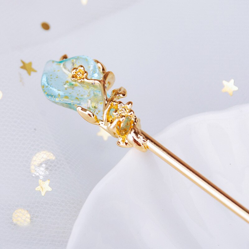 Chinesische Strass Haarnadel – Funkelnder Chignon-Stecker In Pfauenblau