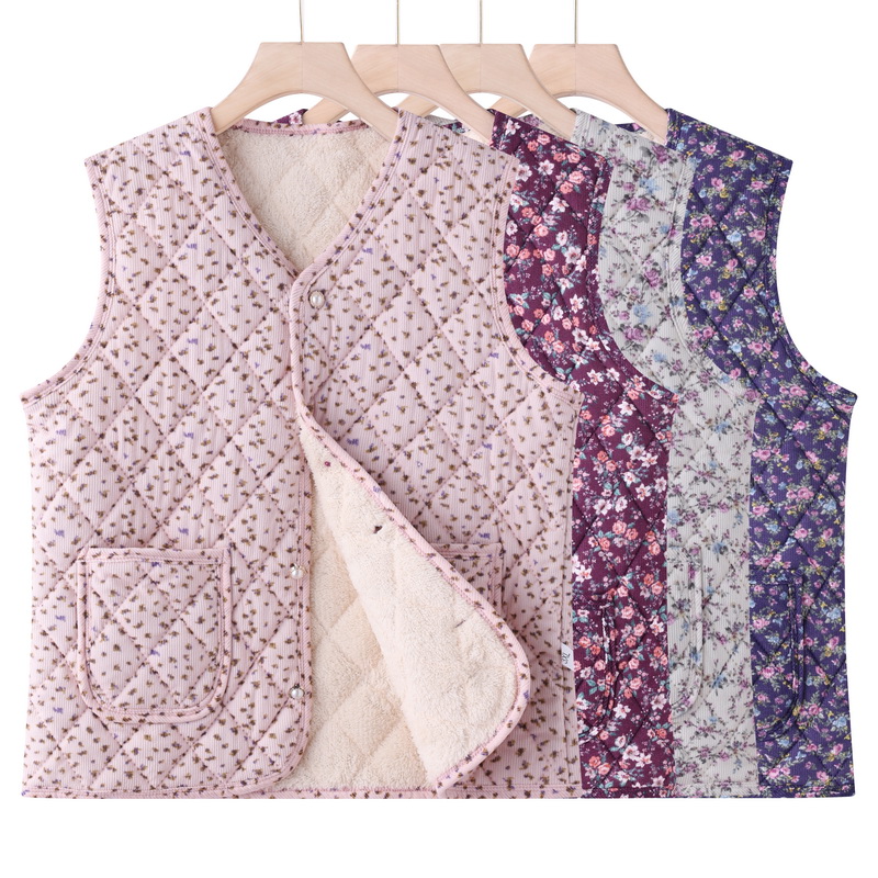 Frauen Blumen- Herbst Winter Weste Plus Größe Weste Landschaft Stil Gedruckt Spitzen Ältere frauen lässig Ärmellose Jacke