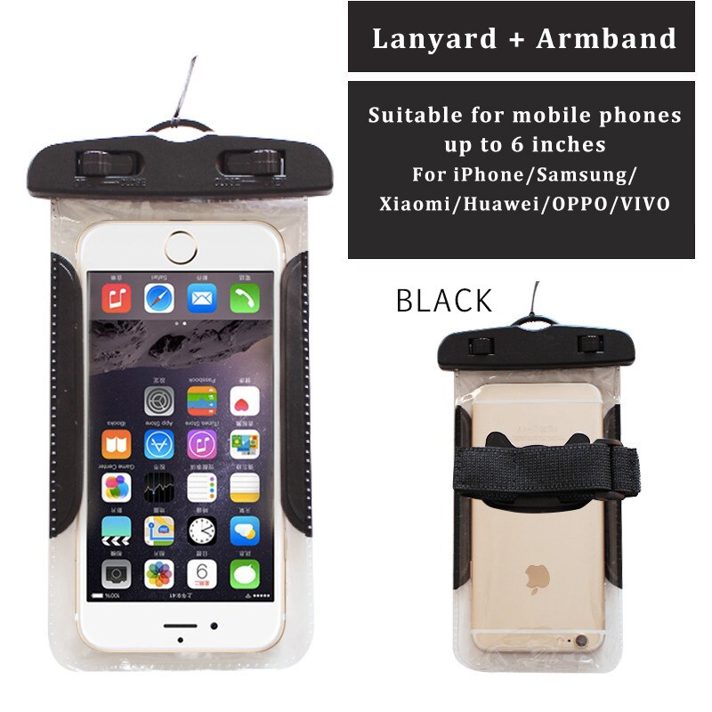 Pływające wodoodporna etui na szyję pasek na szyję smycz wielofunkcyjne podwodne TPU sucha torba dla Huawei Honor 10 P20 Lite dla iPhone 7: Black With Armband
