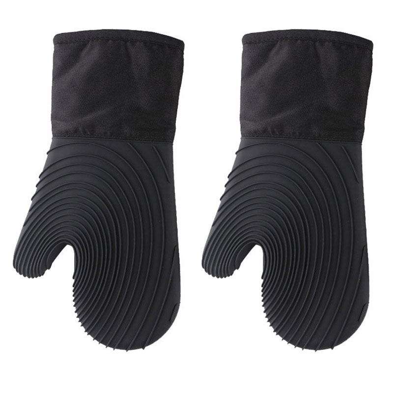 Flexibele siliconen ovenwanten set voor koken Keukenbenodigdheden Extra lange professionele hittebestendige handschoenen Bakbenodigdheden: Black