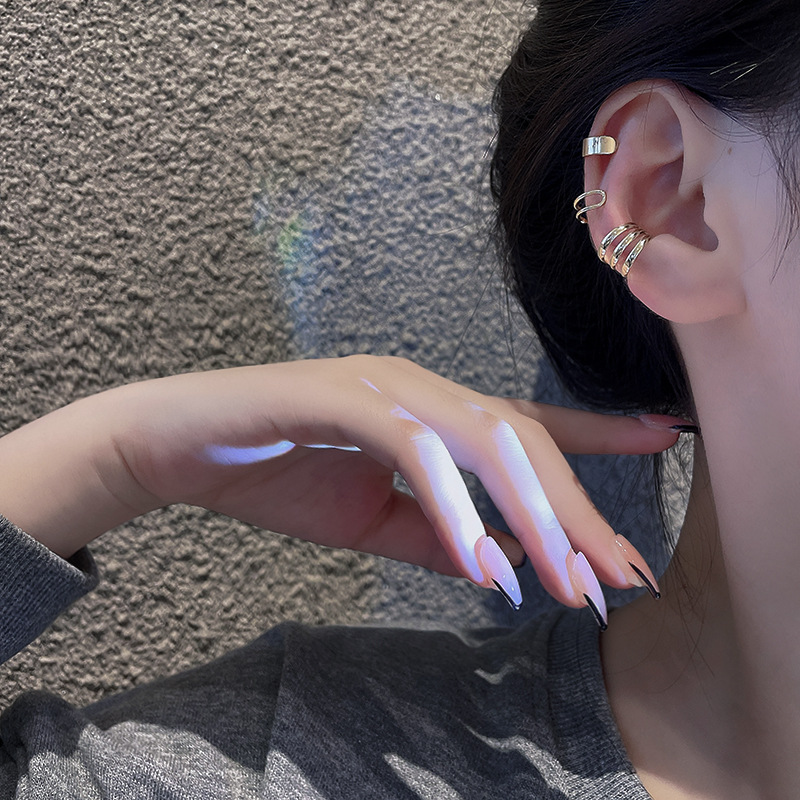 Silver Color Leaves Clip Earrings for Women Men Simple C Ear Cuff Non-Piercing Ear Ear Clip Set Trend Jewelry