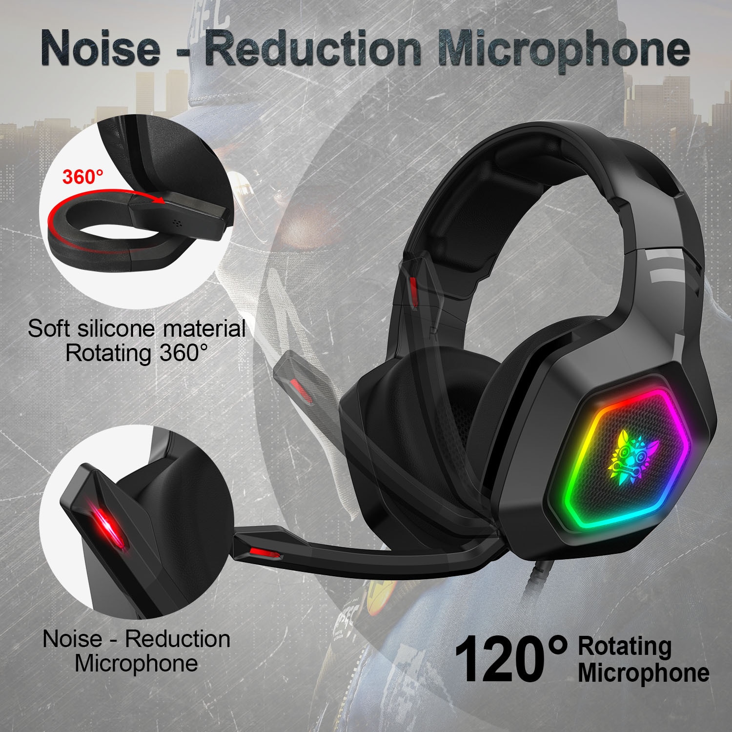 ONIKUMA K10 3.5mm Game Headset 3D Stereo Wired gaming Headphones RGB Over Ear With mic for Laptop computer gamer