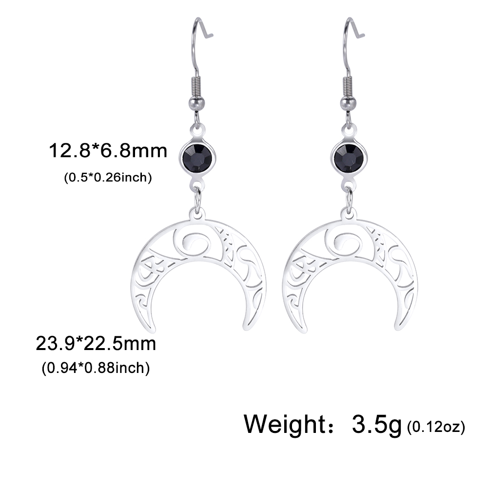Unift Pendientes góticos de acero inoxidable para mujer y hombre, aretes de pentagrama de Triple runa, fase lunar, joyería Vintage, Piercing de oreja, nudo de bruja: Rodio plateado