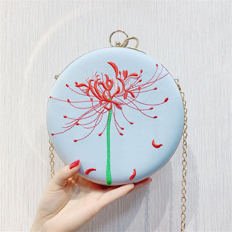 Avondtasje voor dames, clutch met kristallen bloemenborduursel en gouden ketting, leren tas voor diner en feest,  mn1405 stuks