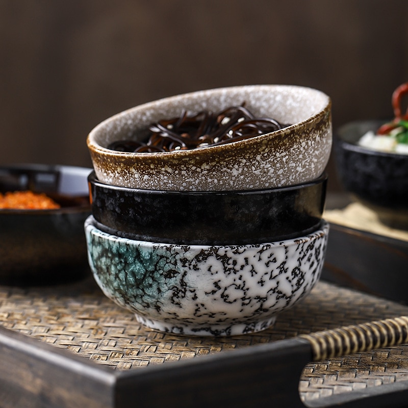 Japansk stil 4.5 tommer keramisk risskål husholdningssuppe ramen mad nudelskål risskål restaurant bordservice plast træ