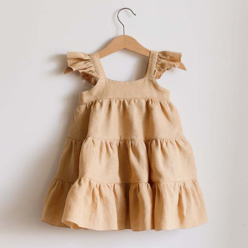 Baby Meisjes Kleding Baby Katoenen Linnen Jurk Zomer Zonnejurk Mouwloos Leuke Kant Verstoorde Kids Prinses Lange Rok Peuter: Pale Yellow / 90(18-24M)