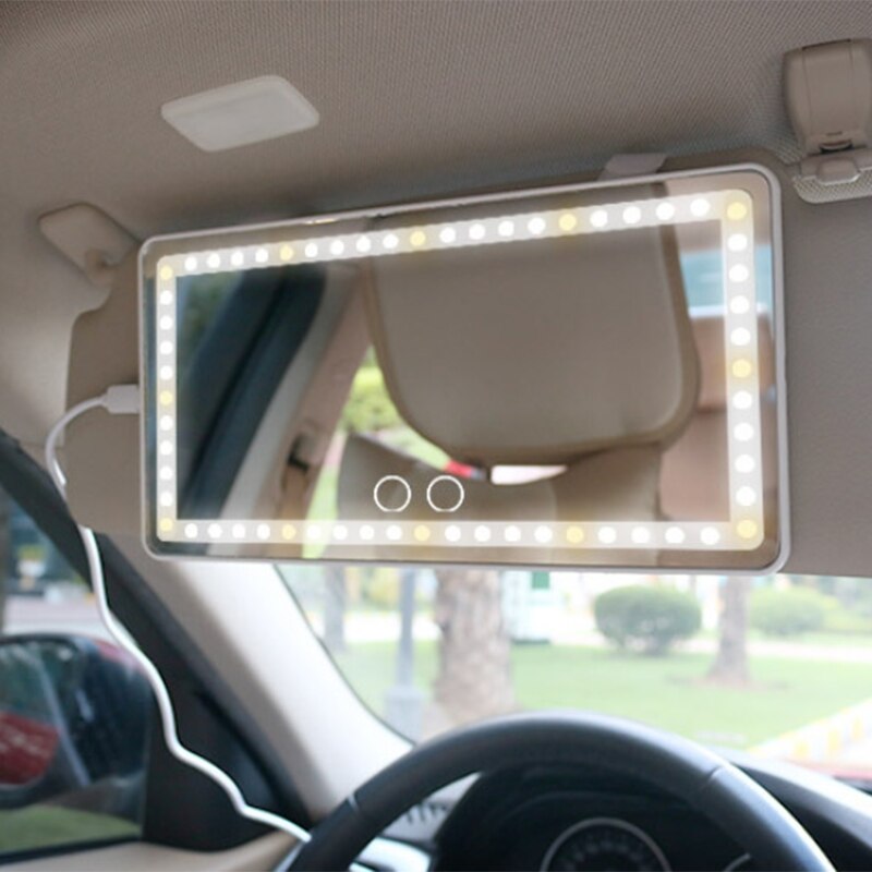 Bil solskærm spejl med led lys automobil makeup spejl med lys kosmetisk spejlklip på solskærmsrejser