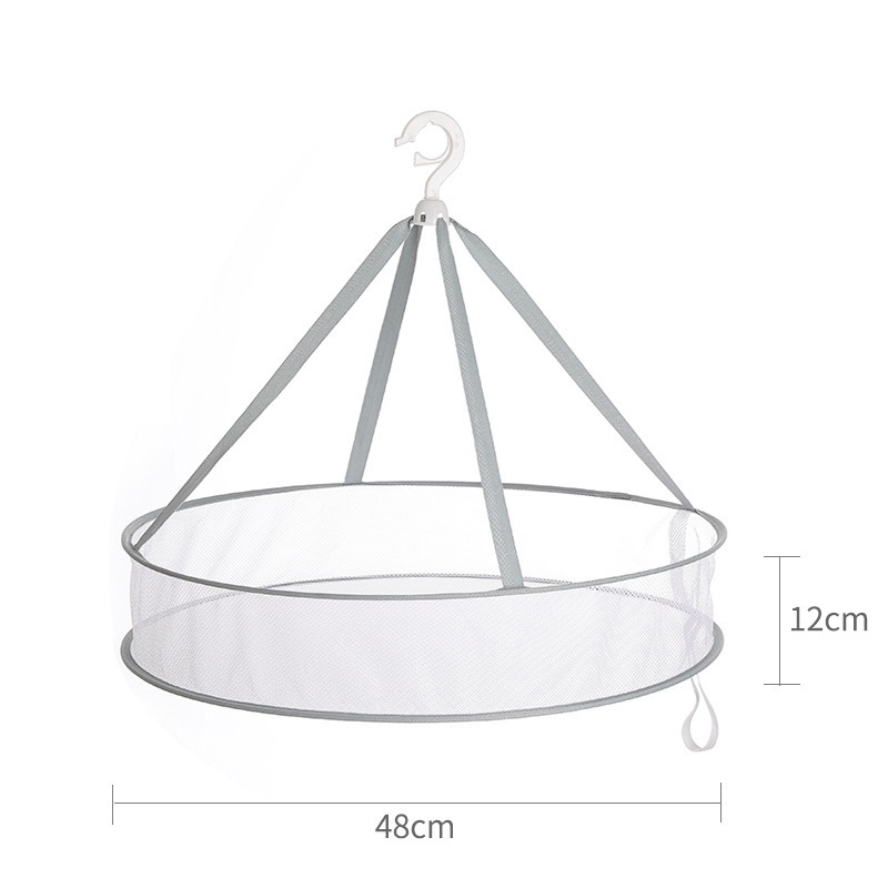 Grey Double-Layer Clothes Drying Net Collapsible Windproof Clothes Basket Polyester Breathable Dry Socks Drying Rack Laundry