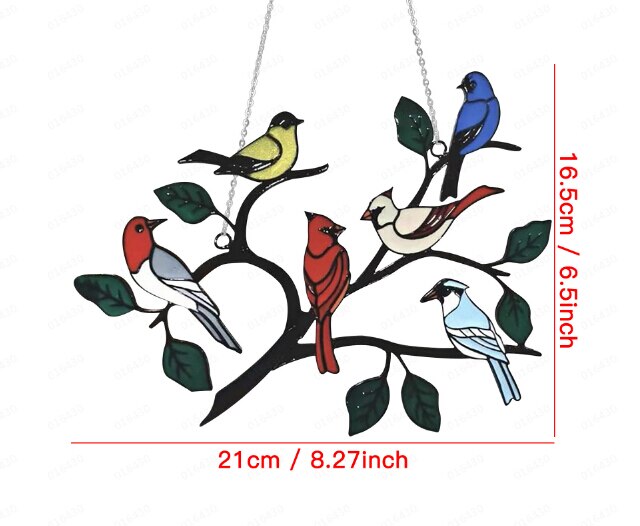 Multicolor Birds On A Wire High Stained Glass Suncatcher Window Panel Series Ornaments Pendant Home Decoration Hanging For Doors: H