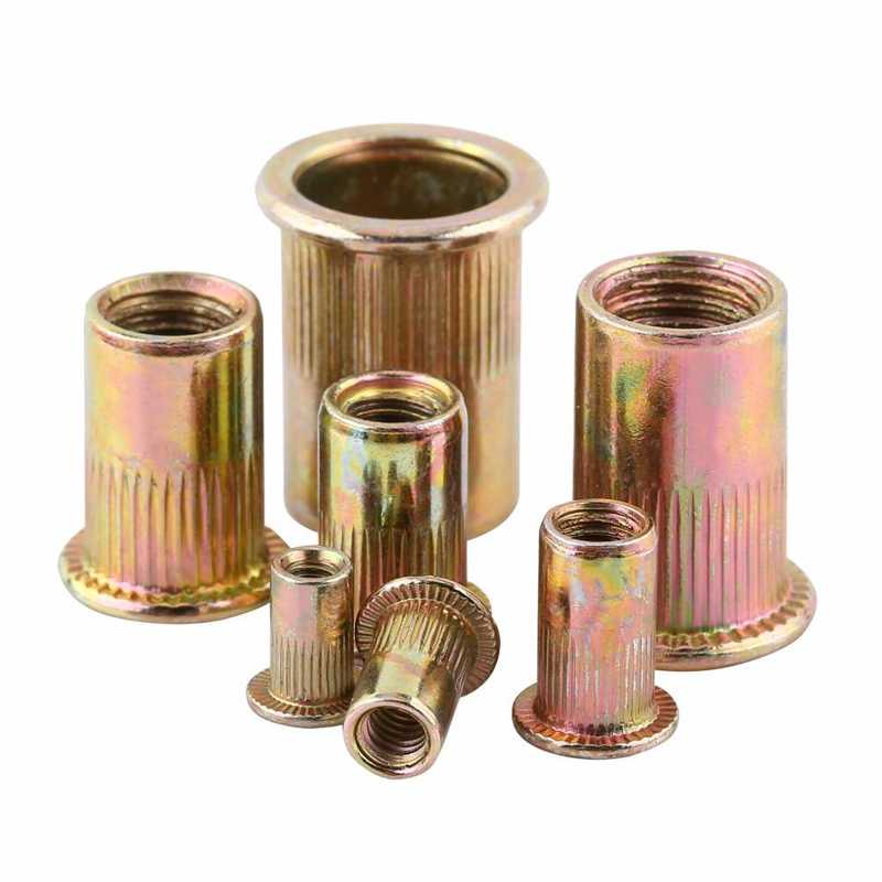 20/100PCS Rivet Nut M3-M12 Carbon Steel Flat Threaded Rivet Nut Flange Rivnut Nutsert Fastener Wood Screw and Nut