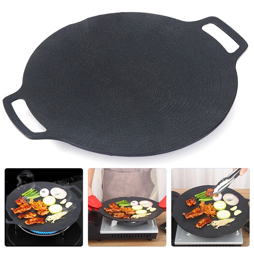 29/36cm Thick Cast Iron Frying Pan Flat Pancake Griddle Uncoated Non-stick Bbq Grill Induction Cooker Open Flame Cooking Pot