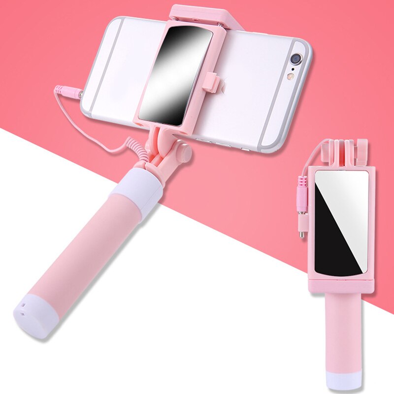 Mini palo de Selfie Universal extensible para teléfono, con cable remoto y espejo retrovisor, novedad