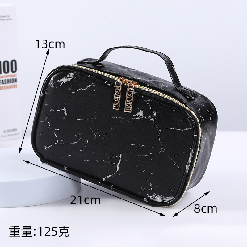 FUDEAM – sac à main de rangement multifonction pour femmes, sac à cosmétiques, motif marbre PU rose, trousse de maquillage imperméable: Black-C
