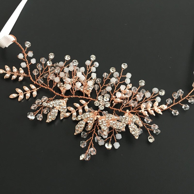 SLBRIDAL srebrny kolor różany złoty kryształki górskie ślubne akcesoria do włosów stroik wianek dla panny młodej druhny kobiety biżuteria: 4640 Rose Gold