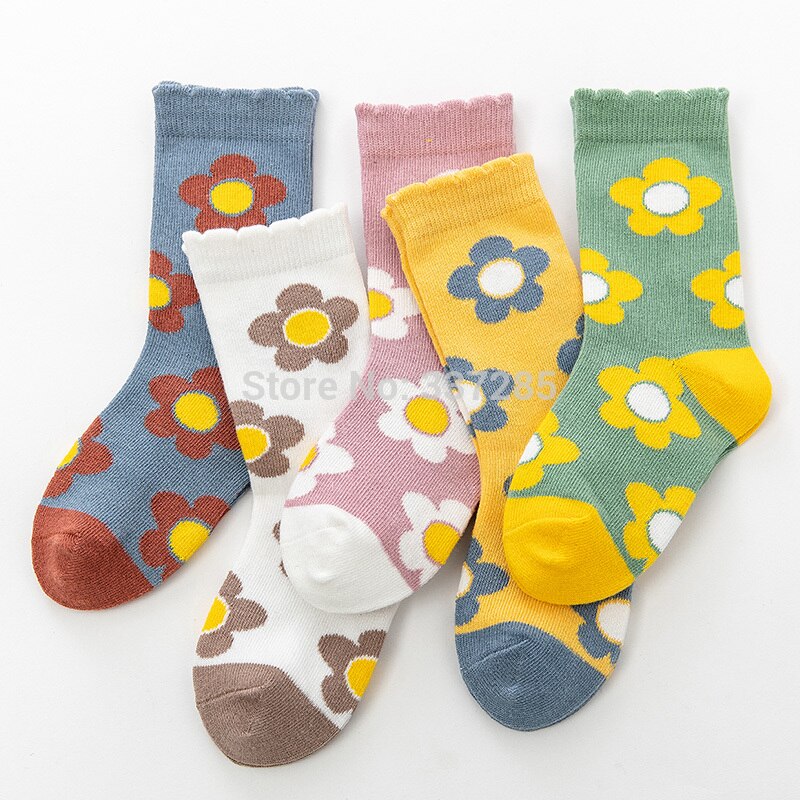 Girls child cotton socks Yan Yafeng pretty flowers cute princess high socks for baby kids autumn colorful children girls sock: 2-3Y