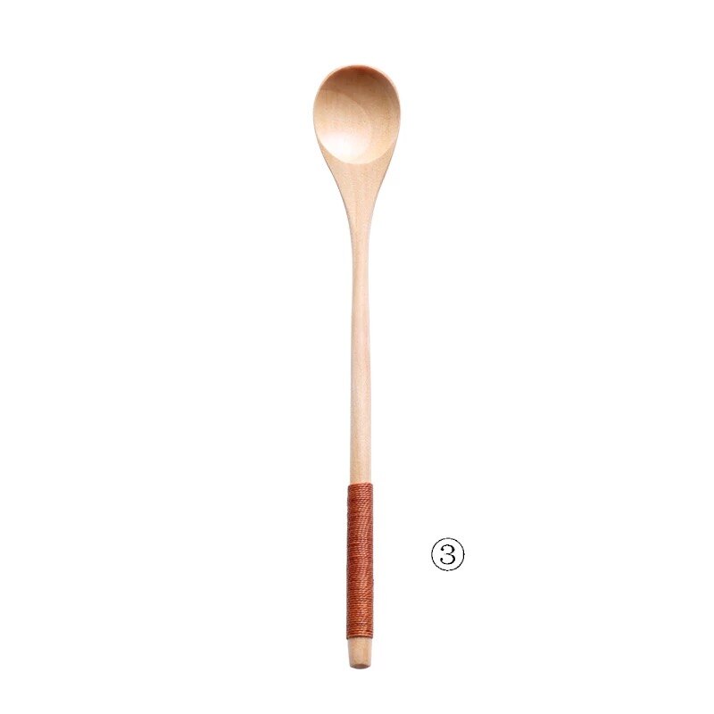 6Pcs/Set Handmade Wooden Long Teaspoons Japanese Style Dessert Spoon Honey Coffee Mixing Spoons Kitchen Tableware: 6pcs C